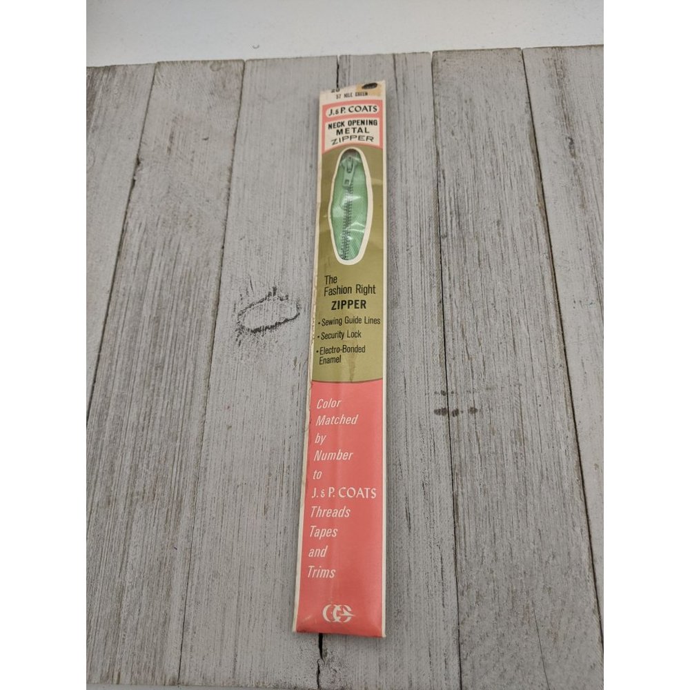 Vintage J&P Coats Neck Opening Metal Zipper 20" Nile Green 57